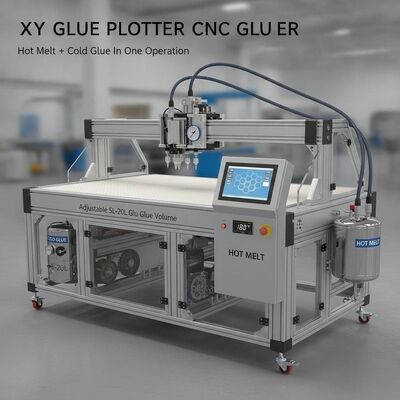 XY خيط الغراء CNC خيط مع ذوبان الساخن والغراء البارد في عملية واحدة، حجم الغراء قابل للتعديل 5L-20L وحجم العمل 1700x2500mm